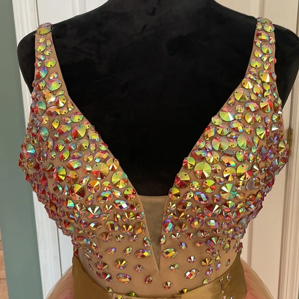 Sherri Hill Nude Pink short cocktail with detachable tulle skirt. - Picture 3 of 17